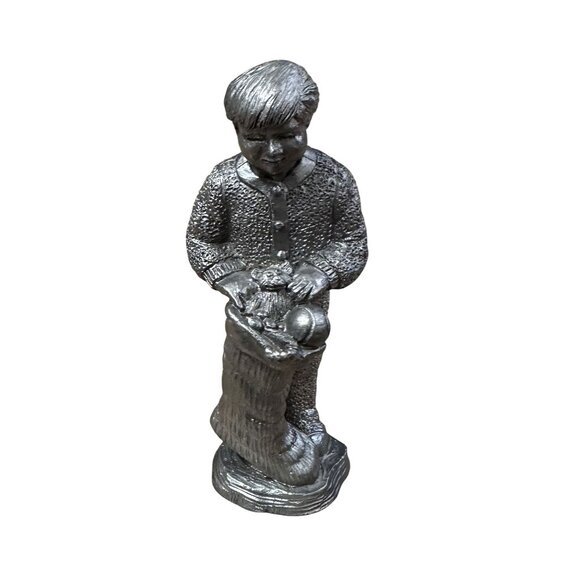 Vintage Pewter Figurine Child With Stocking Michael A Ricker Special Edition 199 - Picture 1 of 6